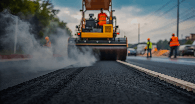 A man operates a bulldozer on a construction site, working on road maintenance and improvement.