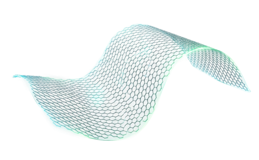 A white mesh fabric illuminated by blue lights, creating a soft, glowing effect.